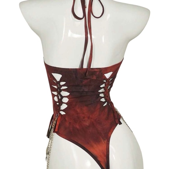 Ombré Slit Weave Braided Halter Bodysuit Onesie - Picture 2 of 7